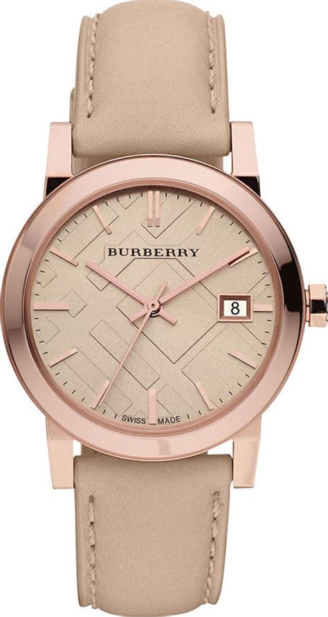 burberry women's bu9109 beige leather strap watch|Burberry BU9109 34mm Rose Gold Stainless Steel Case, Beige .